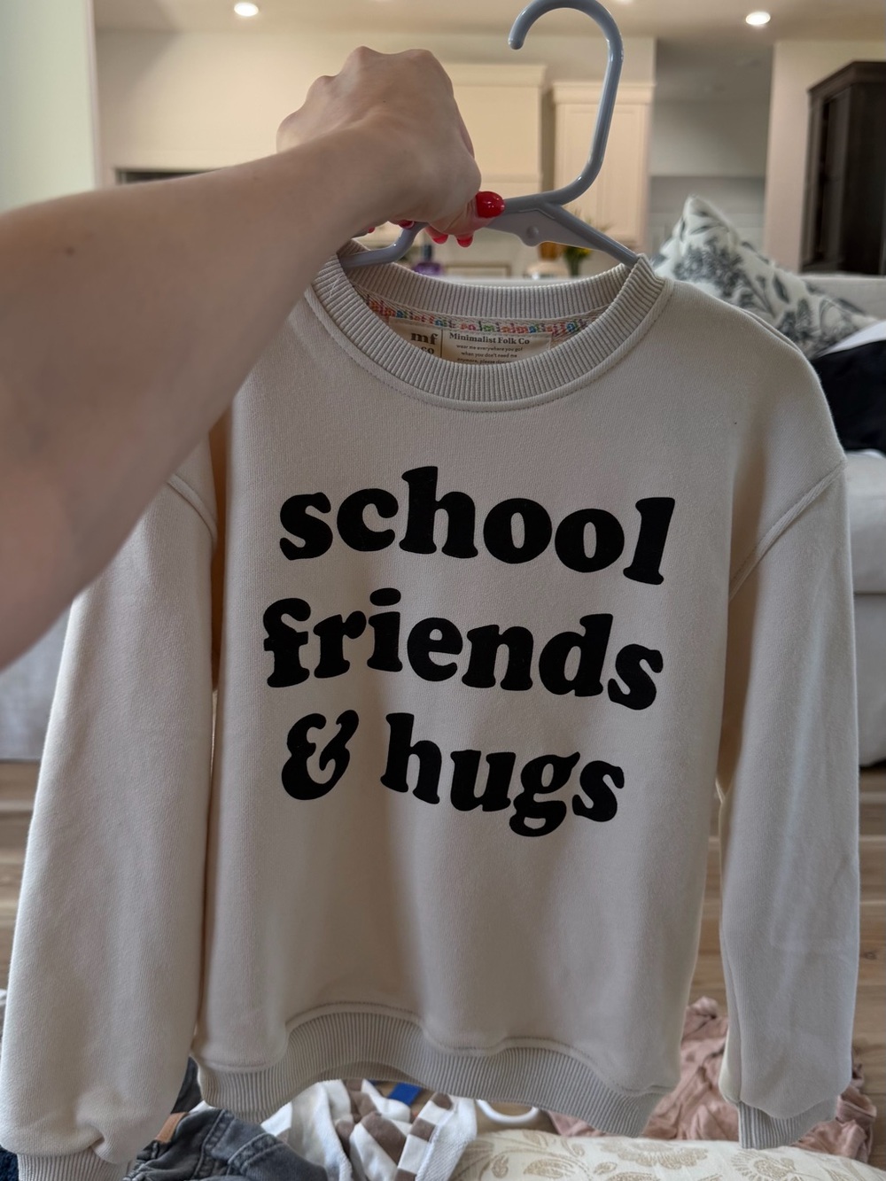 Minimalist Folk Co Cream Crewneck Sweatshirt with Black Graphic